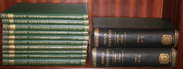 Image for Index Kewensis, an Enumeration of the Genera and Species of Flowering Plants from the Time of Linnaeus to the Year 1885 Inclusive Together with Their authors' Names, the Works in Which They Were First Published, Their Native Countries and Their Synonyms (2 volumes + 10 supplementary volumes 1886 - 1940)