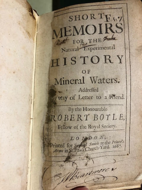 Image for Short Memoirs for the Natural Experimental History of Mineral Waters : Addressed by Way of Letter to a Friend